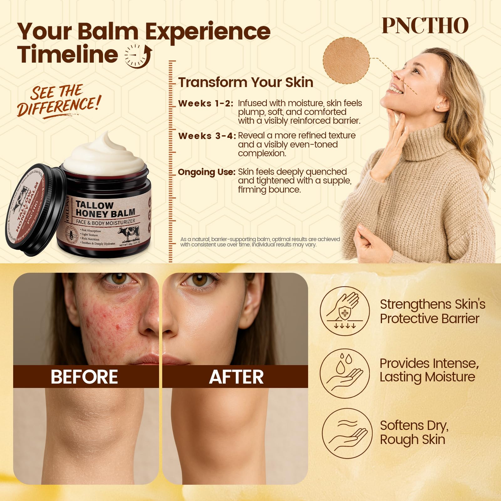 Pnctho Balm applied to body for dry patches and comfort.