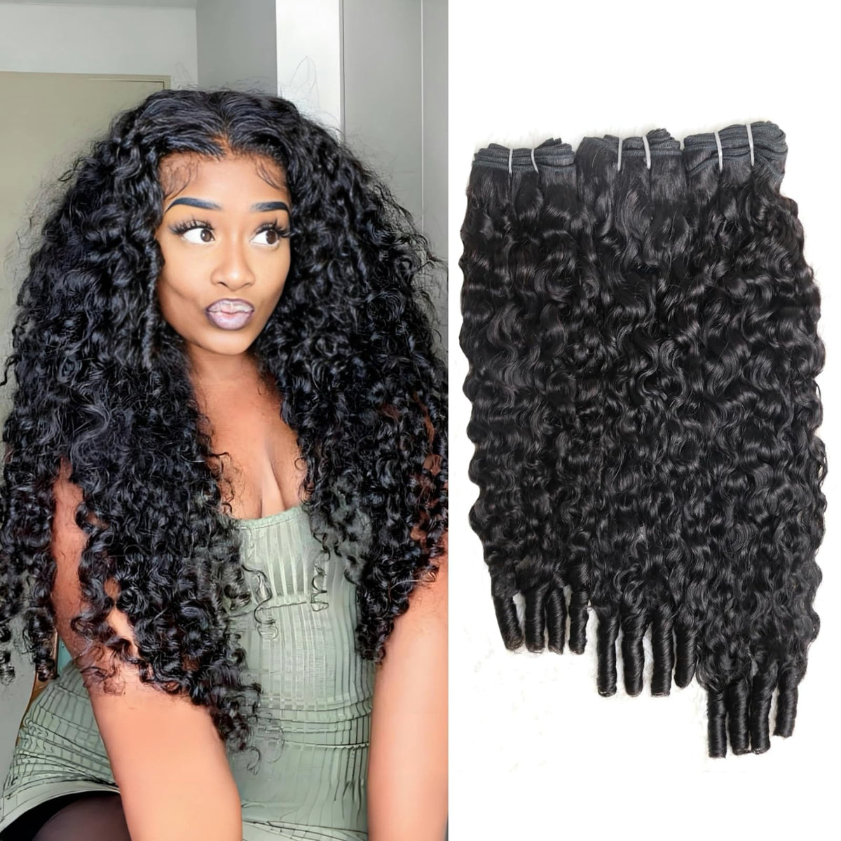 PNKHB Burmese curly bundles 18-inch weft showing a durable, tangle-free base for styling.