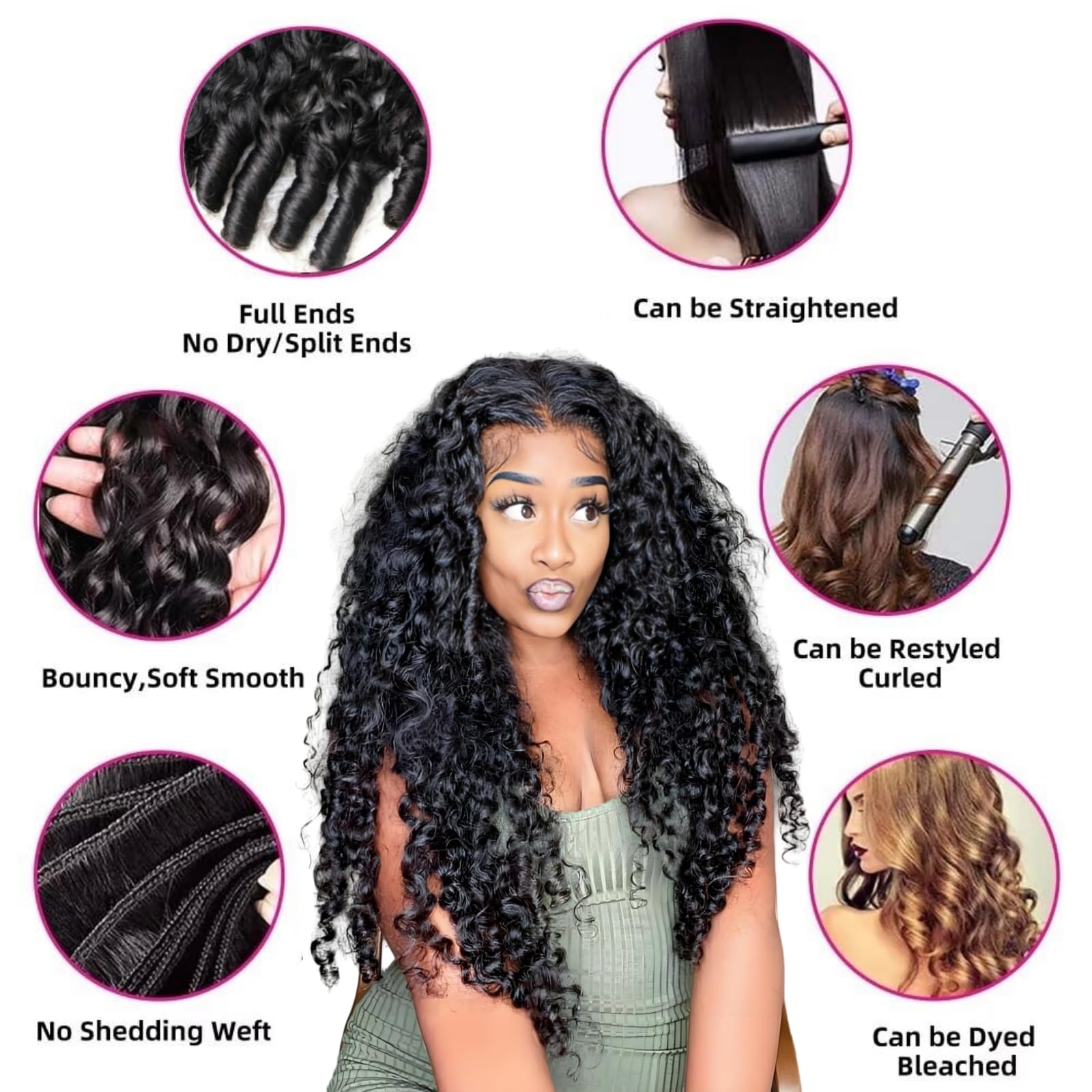 PNKHB Burmese curly bundles 24-inch natural black blends with hair and accepts dye.