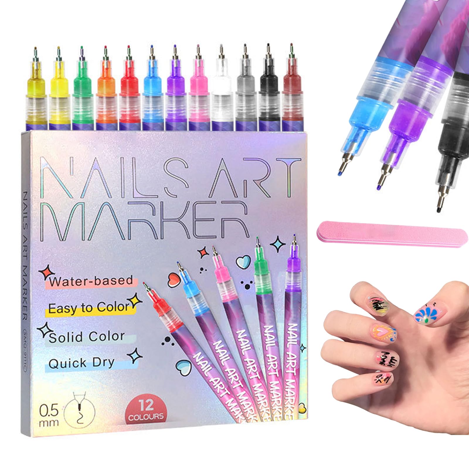 PNNDSST 12-colors nail art pens provide vibrant shades for creative manicures.