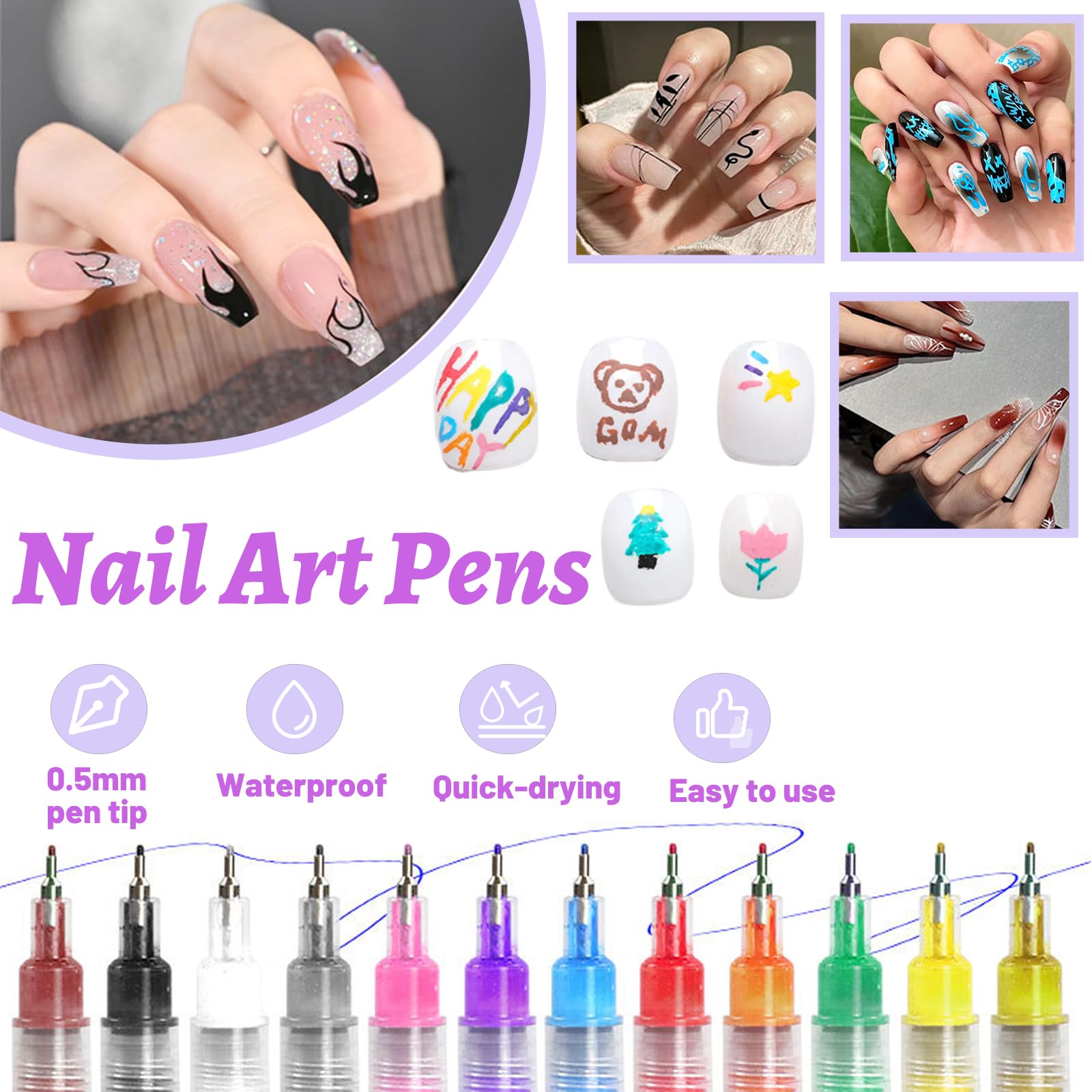 PNNDSST precision-tip 0.5mm nail art marker enables delicate line work.