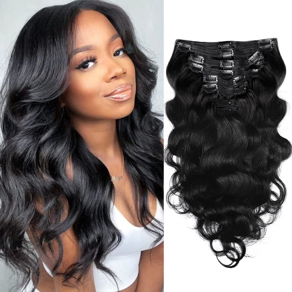 Pobokix Body Wave clip-in extensions pack-front provide instant volume and natural look