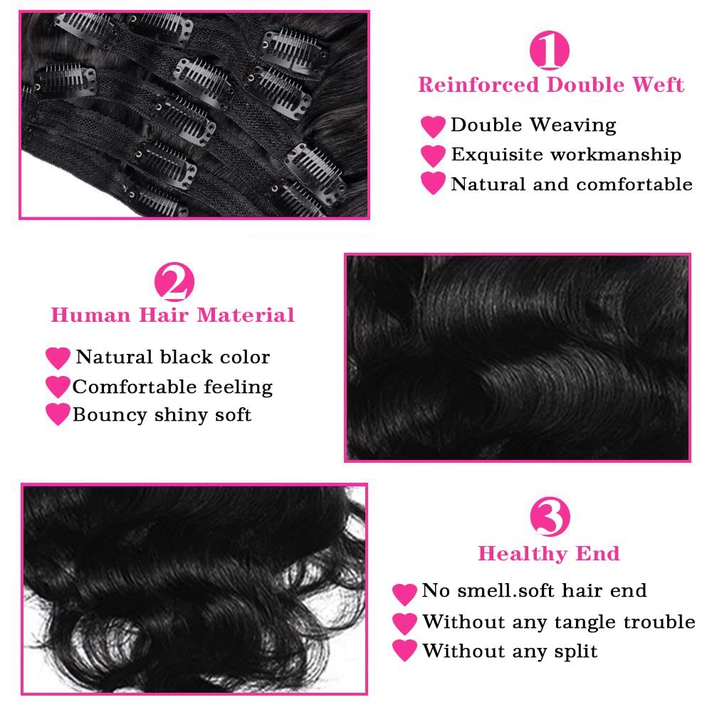 Pobokix Body Wave clip-in extensions stainless clips close-up showing secure grip