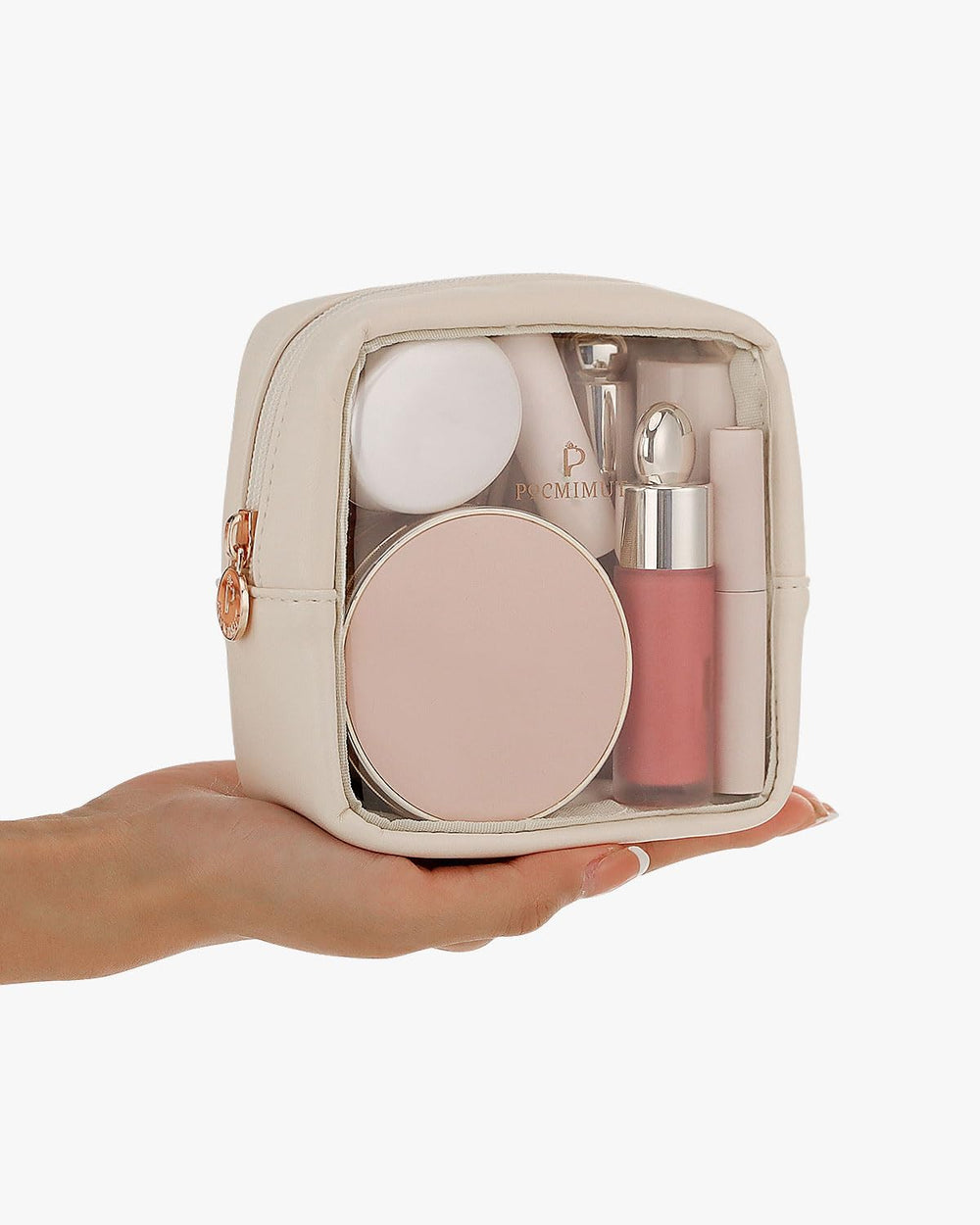 Pocmimut travel essentials bag open interior organized for cosmetics and toiletries.