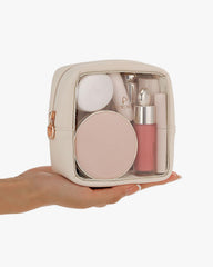 Pocmimut travel essentials bag open interior organized for cosmetics and toiletries.