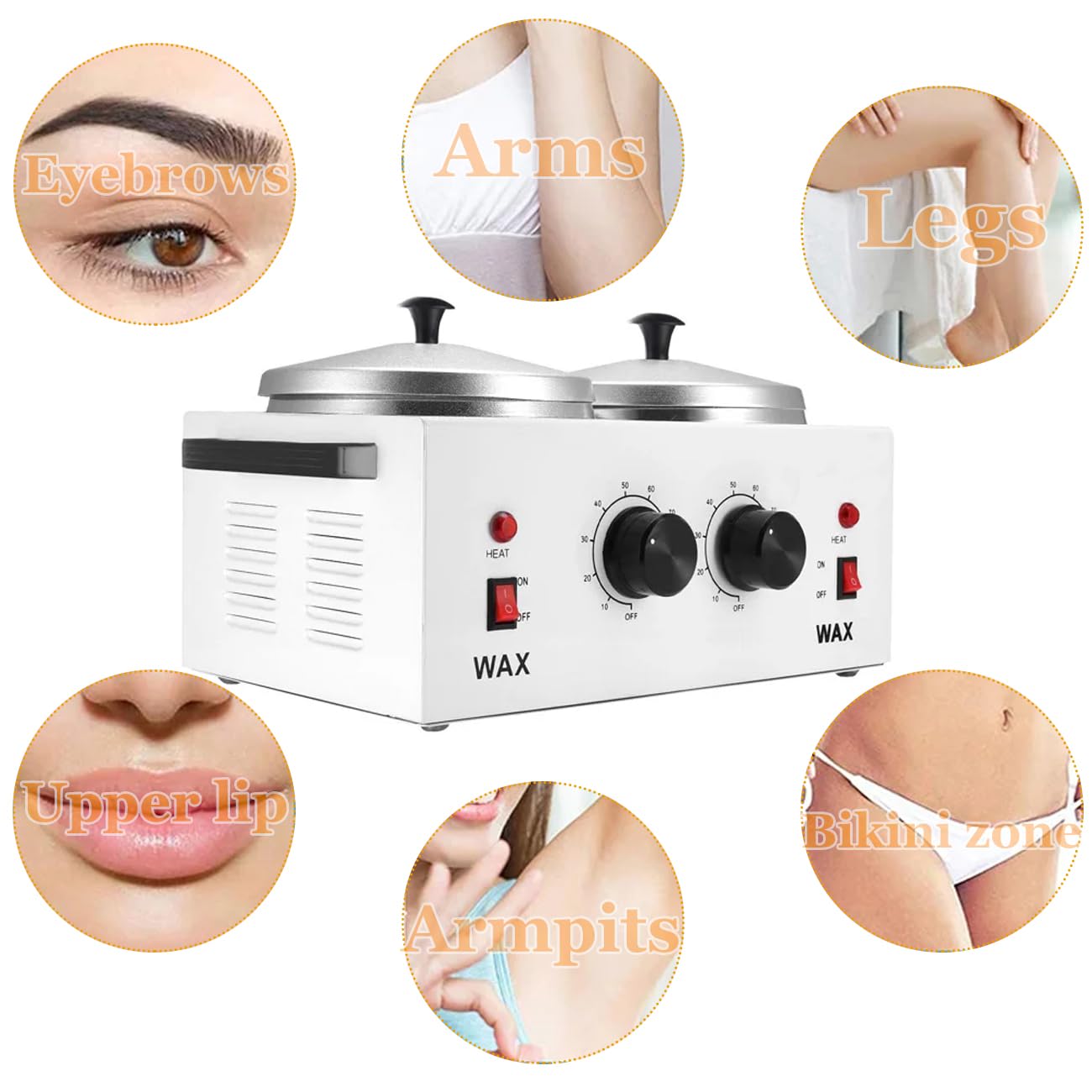 Podoy wax warmer double-pot side angle showcasing compact salon-ready design.