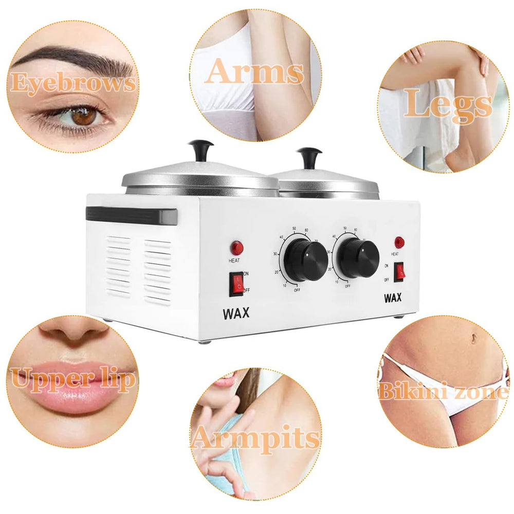 Podoy wax warmer double-pot side angle showcasing compact salon-ready design.