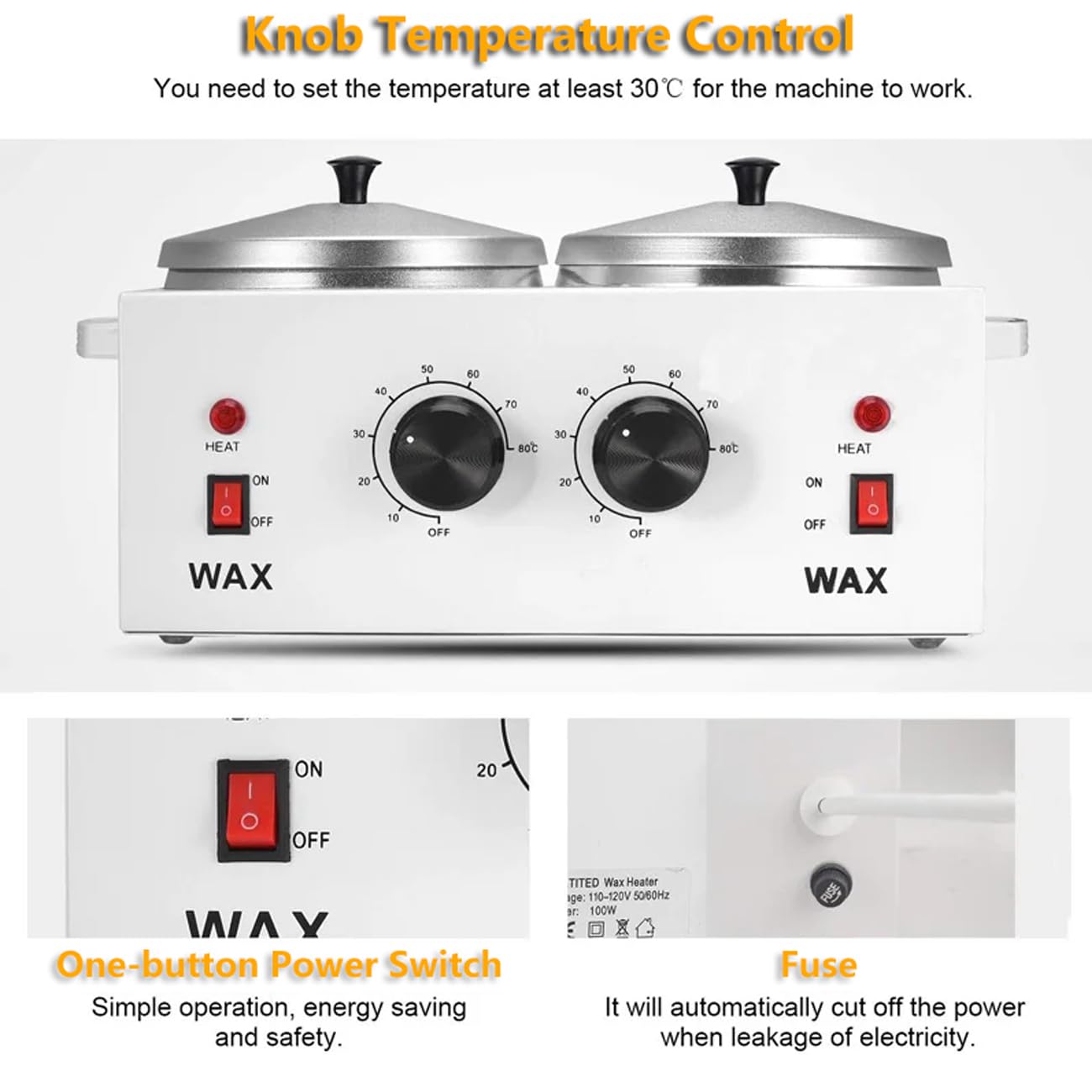 Podoy wax warmer two 14 oz pots illustrate ample waxing capacity.