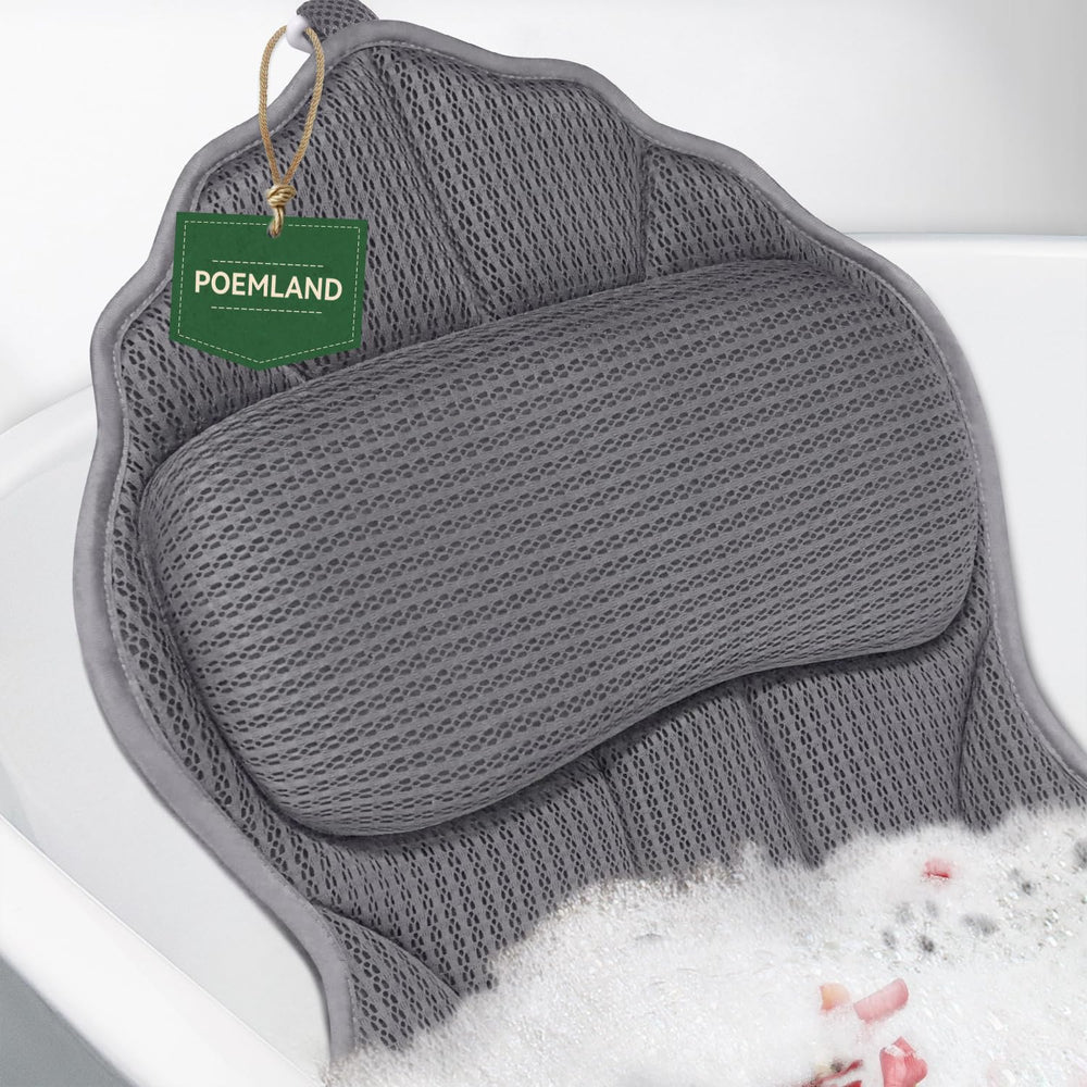 Poemland bath pillow shows 4D mesh material for breathable comfort during soaks