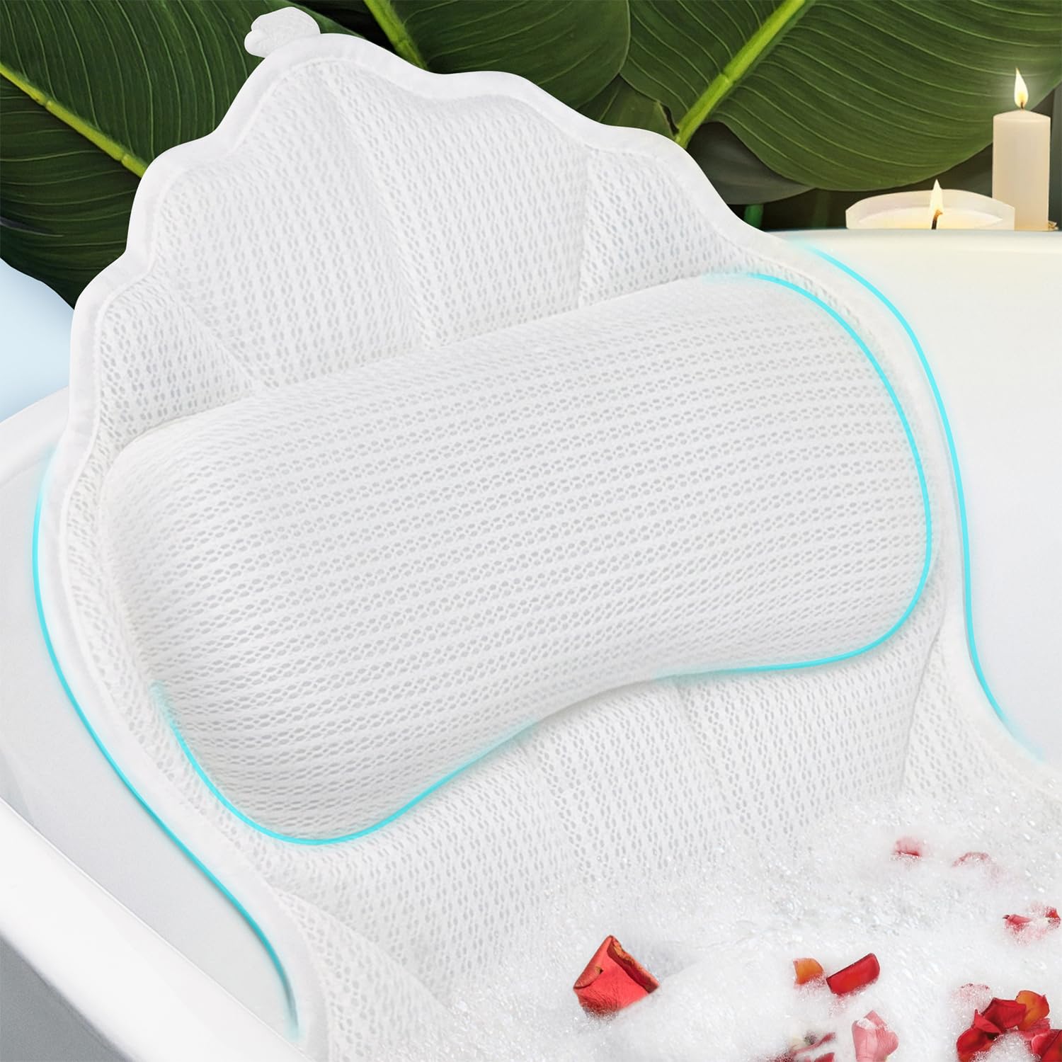 Poemland bath pillow 4D mesh material provides breathable comfort during a soothing soak