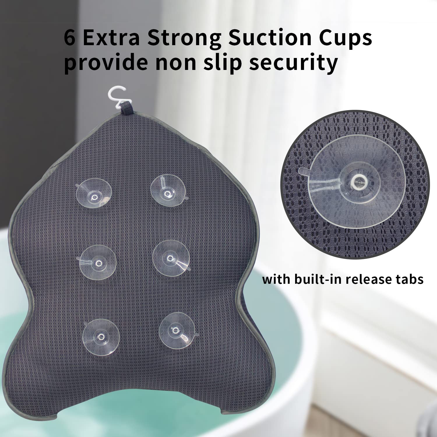 Poemland bath pillow anti-slip suction cups keep it in place