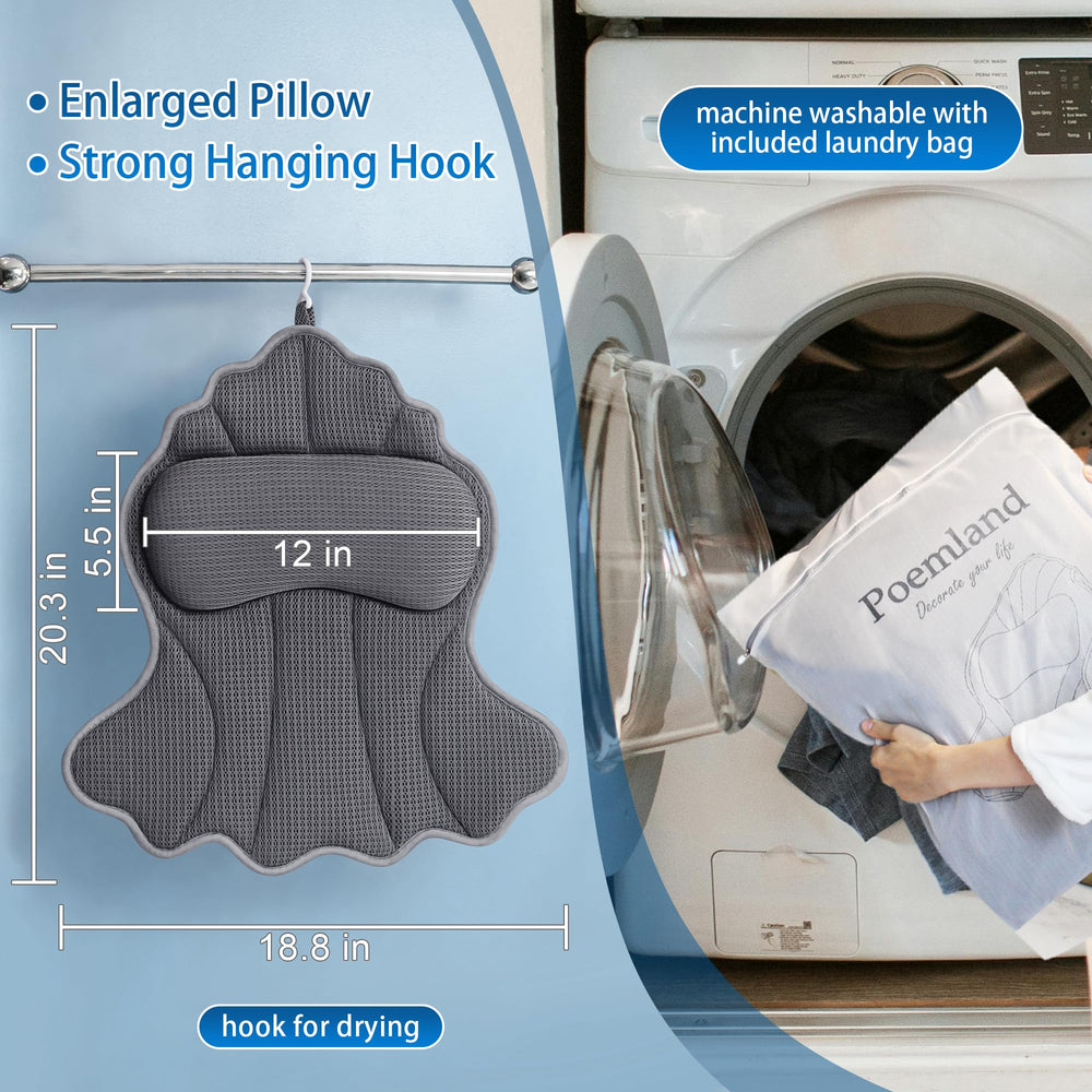 Poemland bath pillow close-up highlighting ergonomic head and neck support
