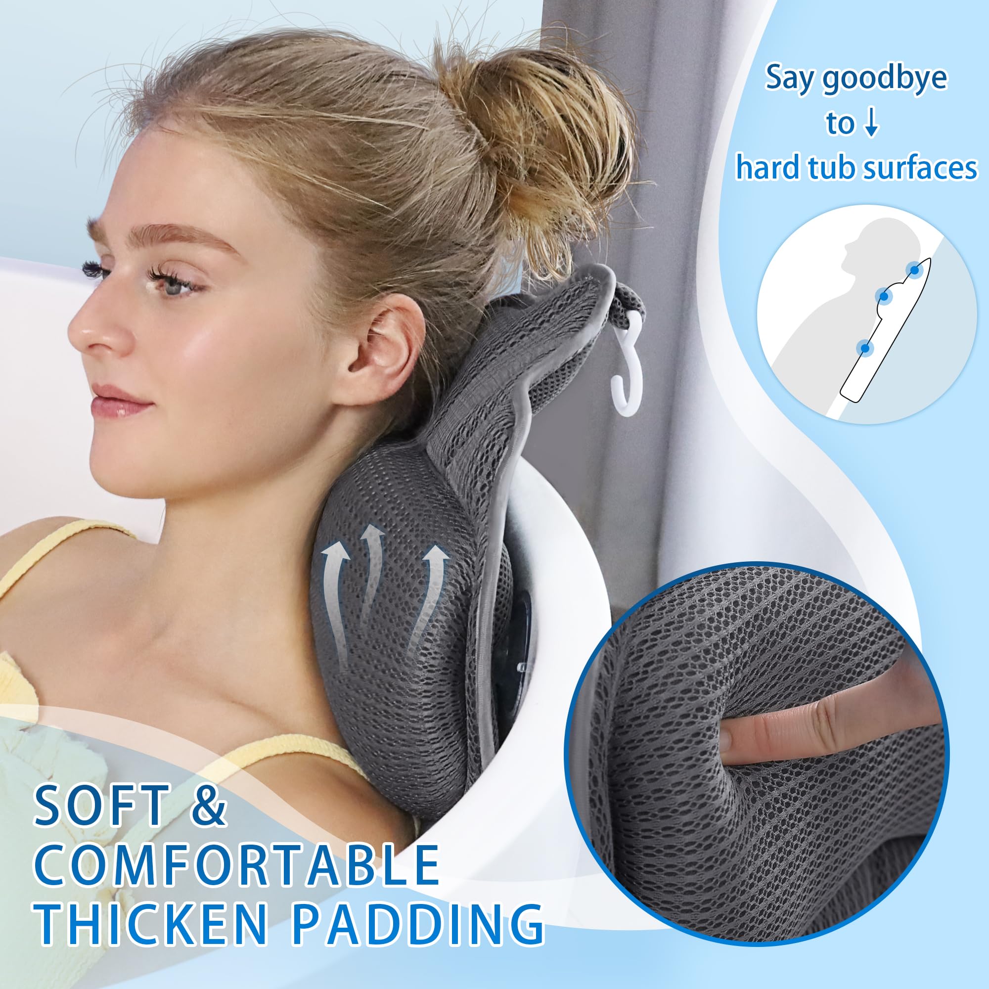 Poemland bath pillow demonstrates universal fit for all tub types