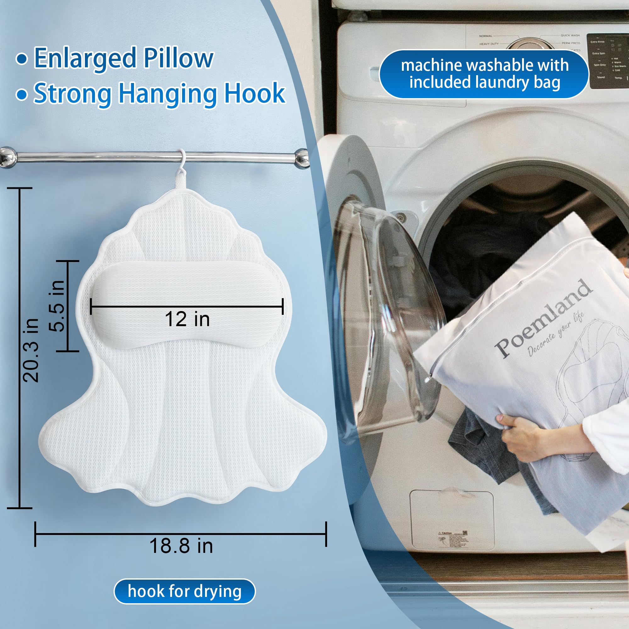 Poemland bath pillow head-and-neck-support offers ergonomic comfort for relaxed lounging