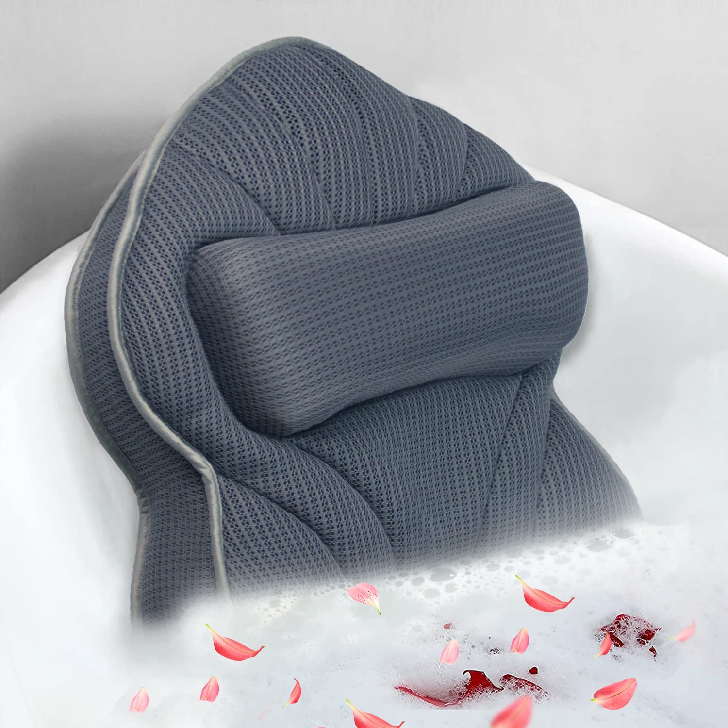 Poemland extra thick bath pillow full view gray supports neck and head during soaks