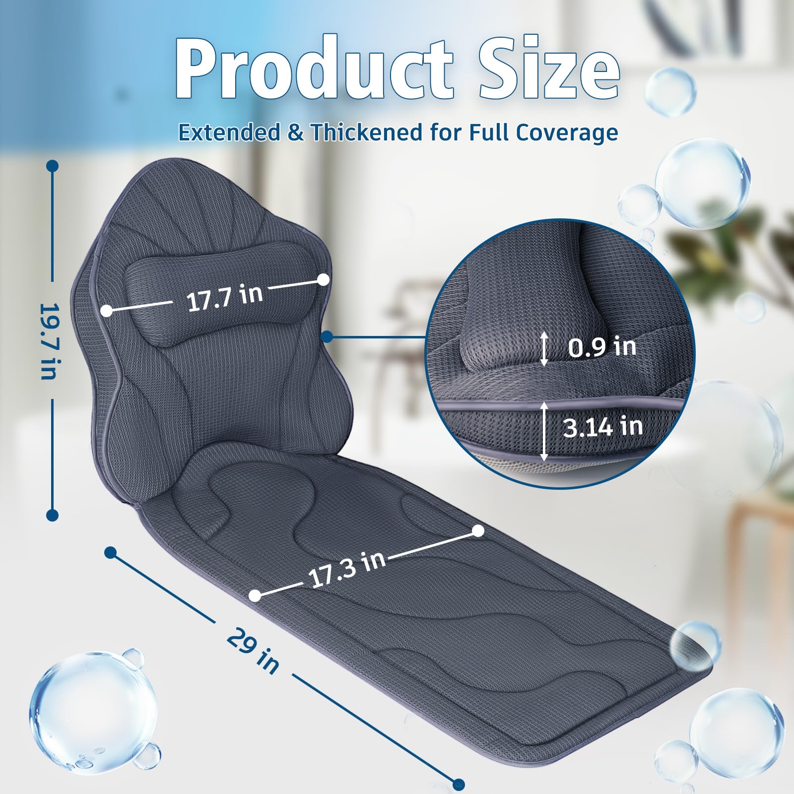 Poemland slip-resistant bath pillow with 168 mini suction cups secures firmly on smooth tub surfaces.