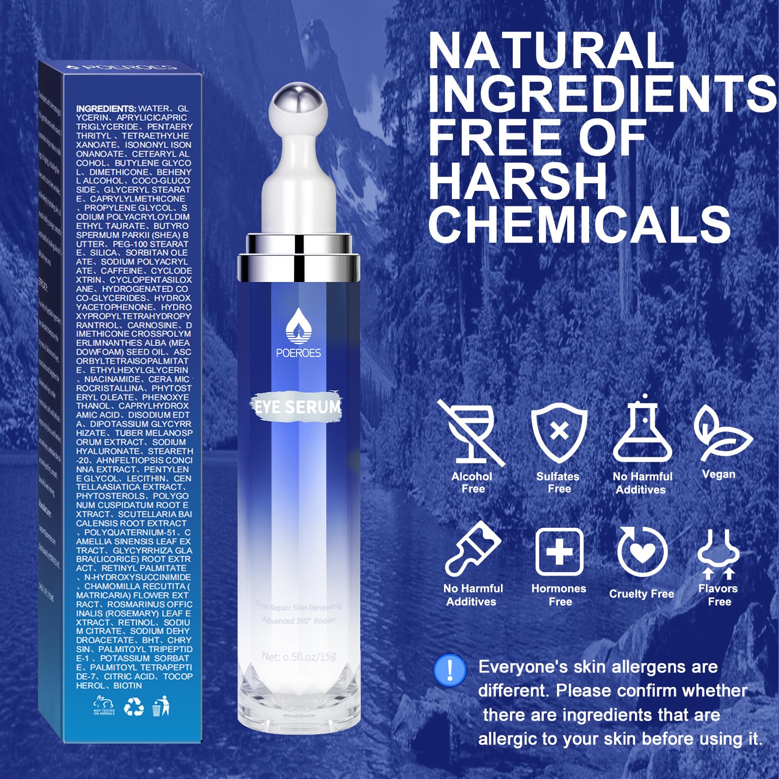 POEROES Eye Serum under-eye application demonstrates lightweight cream for makeup wear