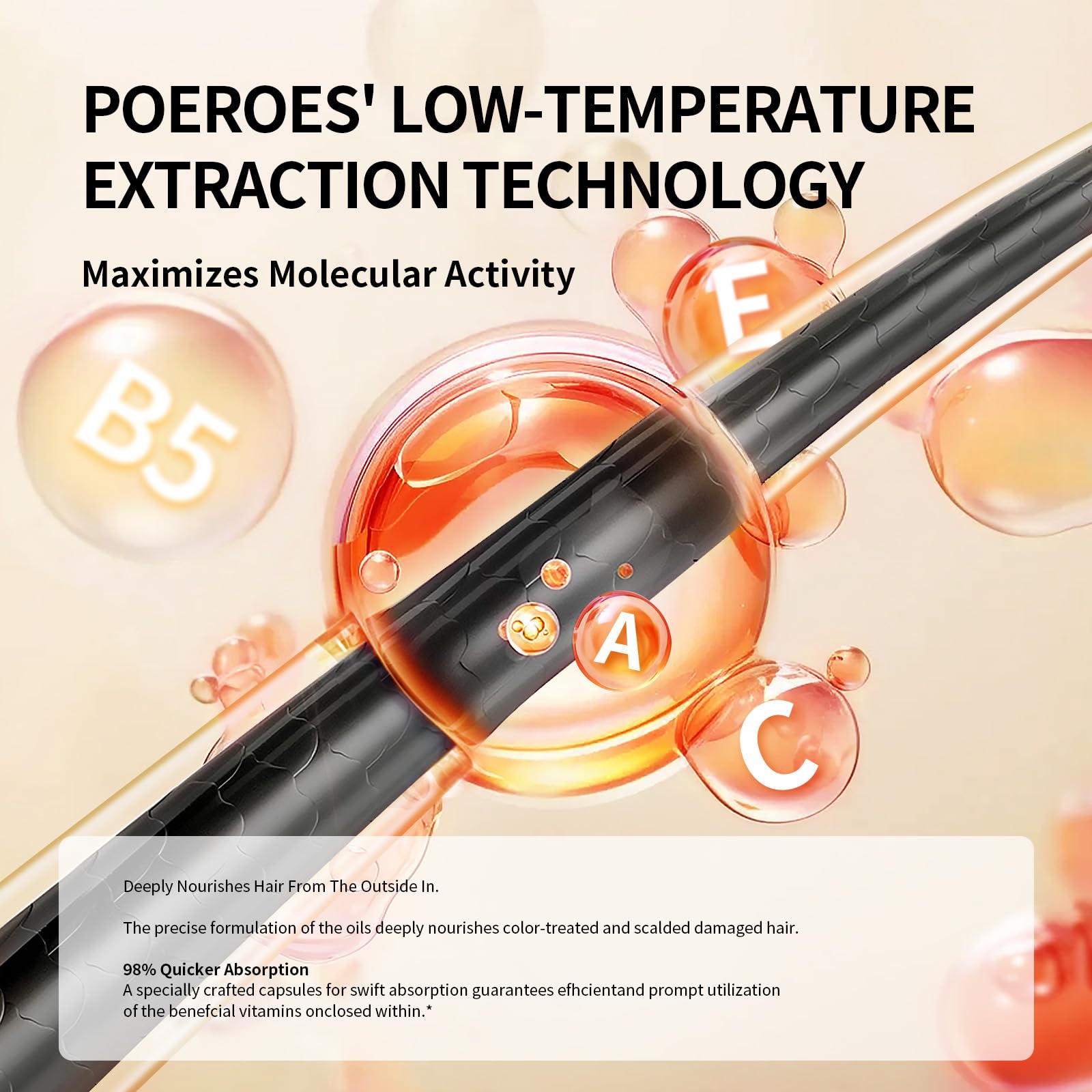 POEROES Hair Oil frizz-control image shows smooth, frizz-free strands with added shine.