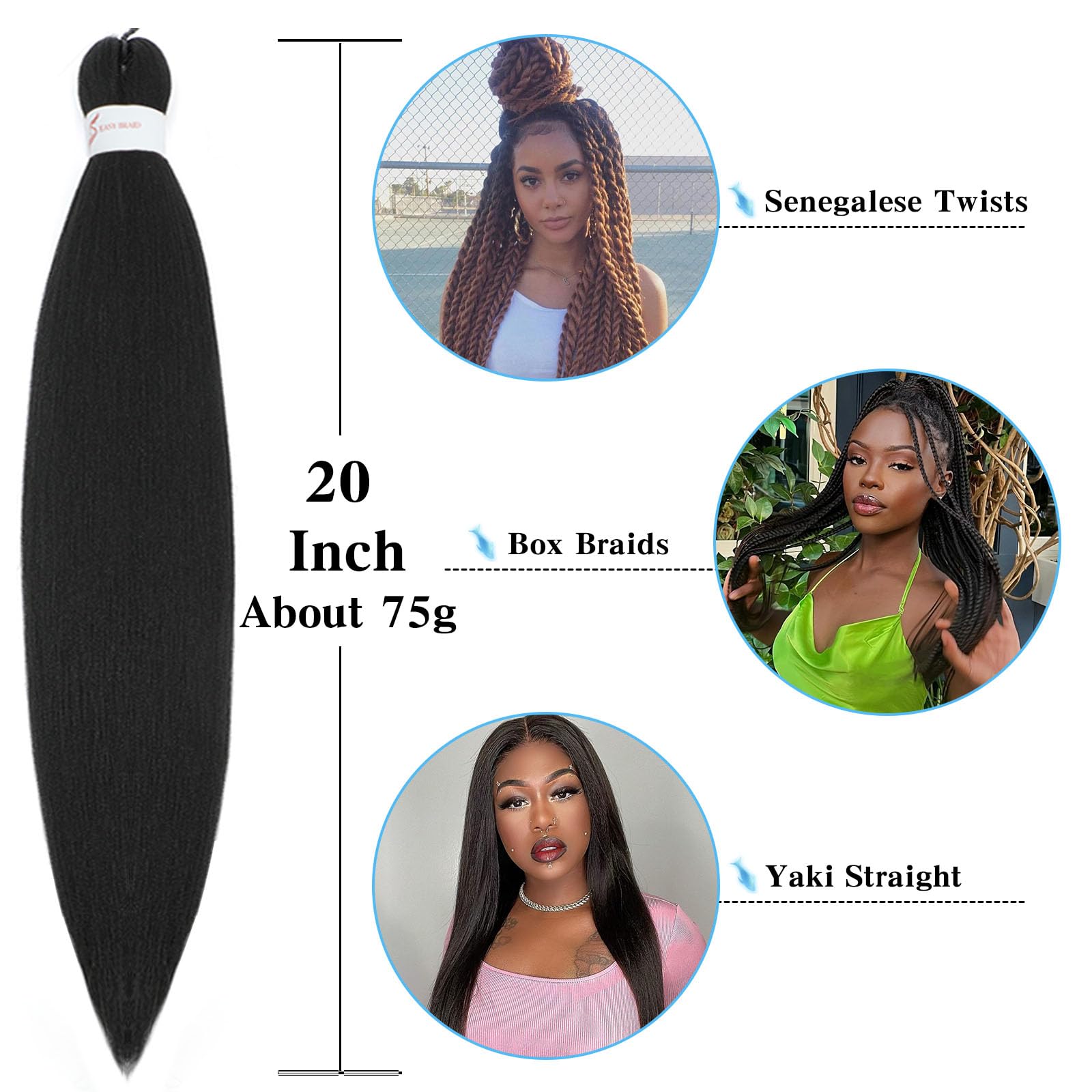 Pofworld eight-pack braiding hair with rings for complete styling options.