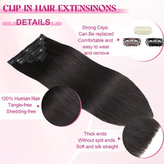 POGINJA clip-in hair extensions double weft detail for durable, natural fullness