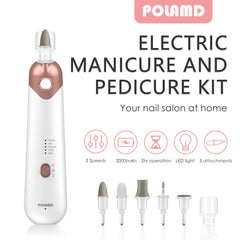POLAMD cordless electric nail file with 5 speeds for precise natural-nail shaping