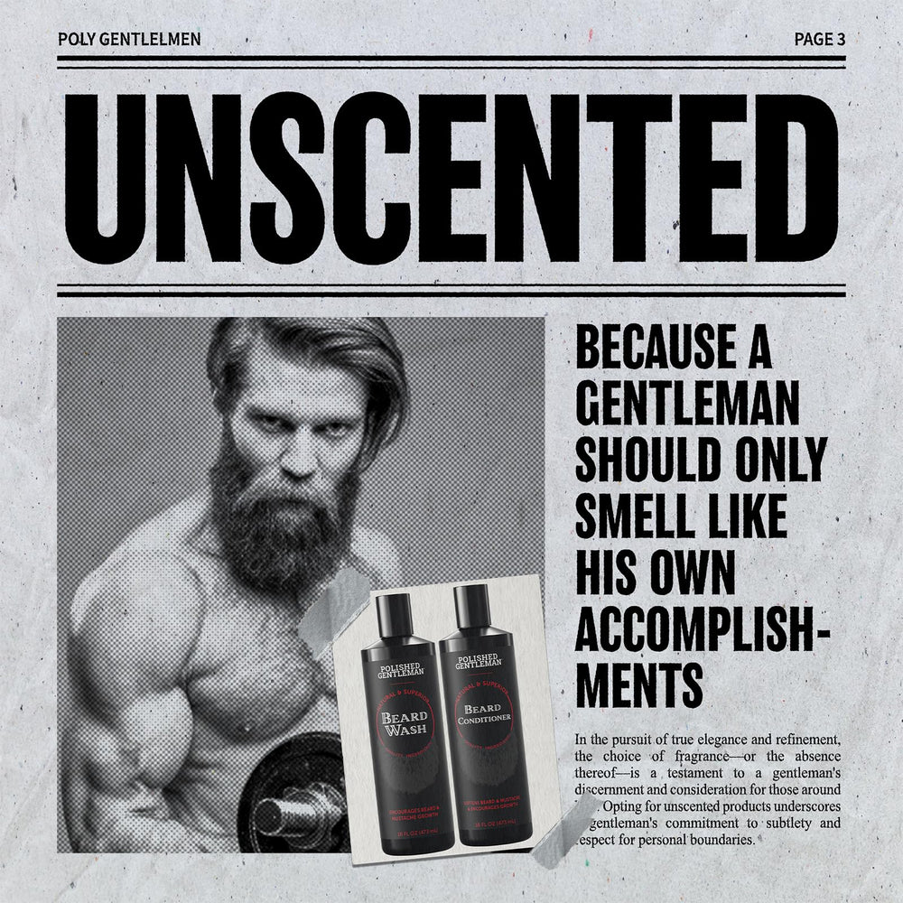 Polished Gentleman tea tree unscented label highlights natural ingredients