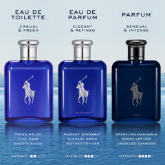 Polo Blue Parfum aquatic notes evoke oceanic freshness and adventurous mood.