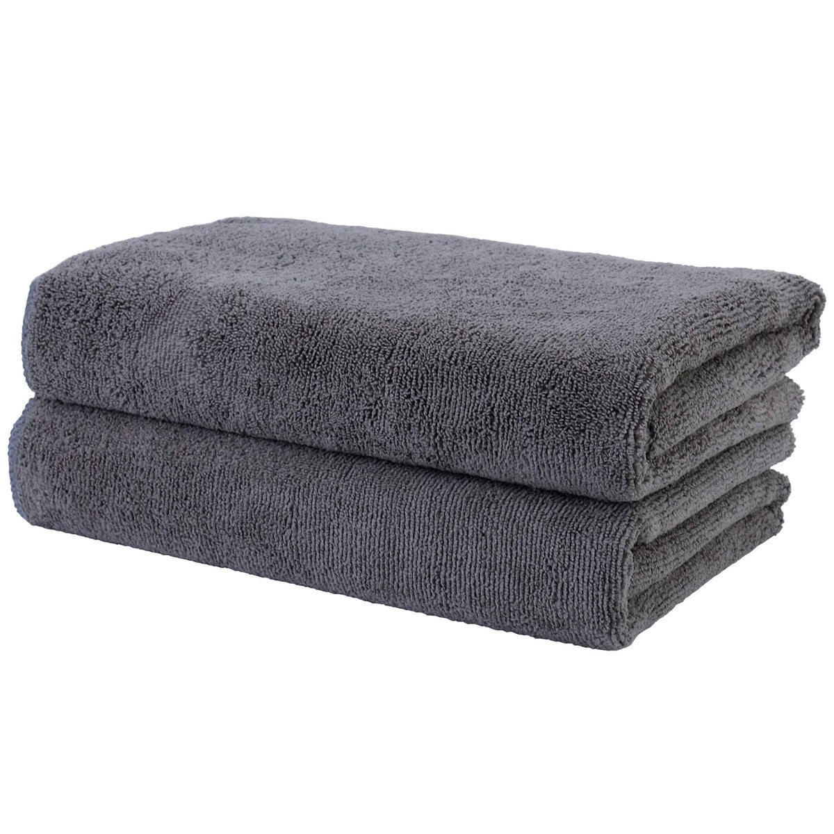 POLYTE quick-dry towel folded in dark gray showing plush microfiber for gentle drying