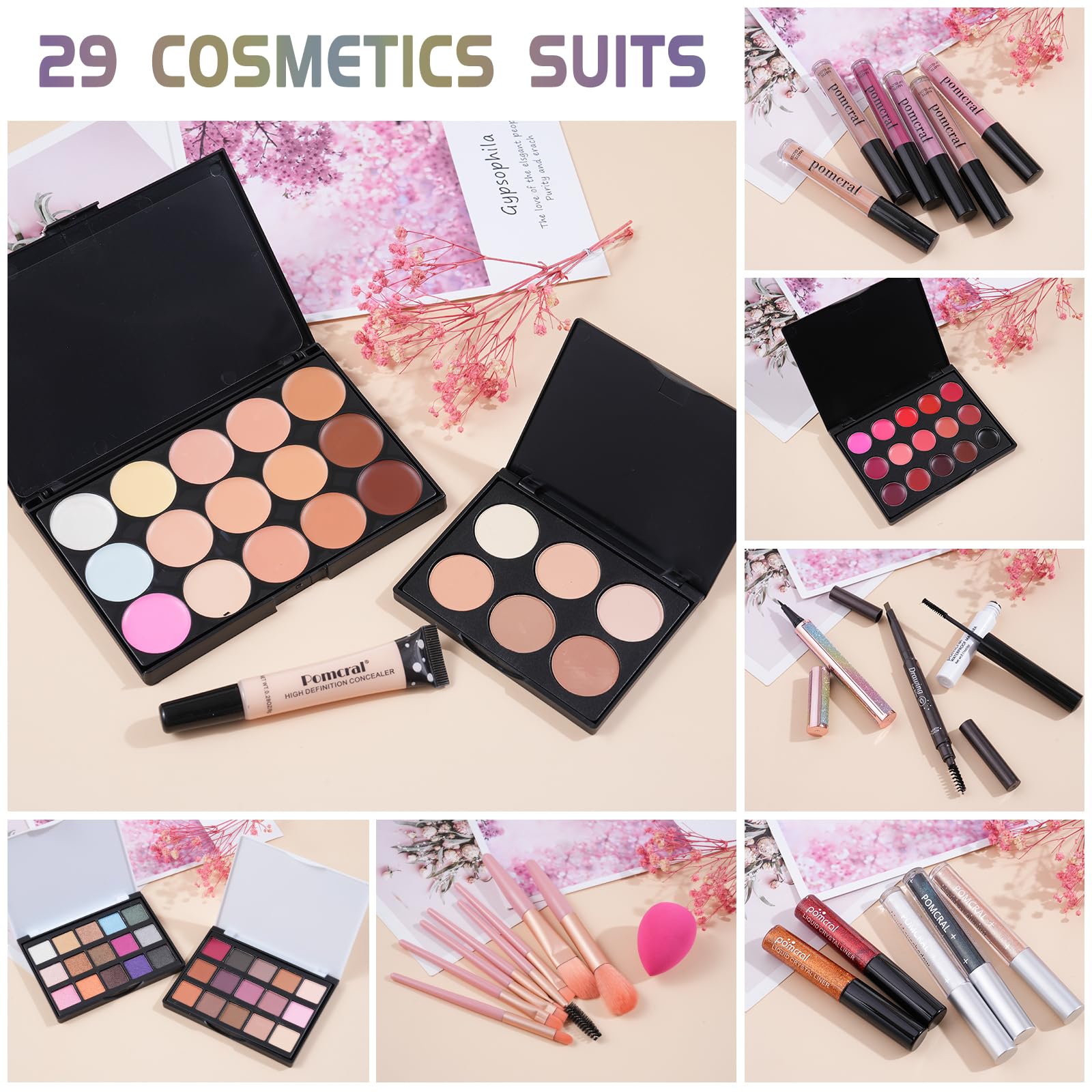 Pomcral All In On Makeup Kit makeup brushes simplify blending for a polished finish.