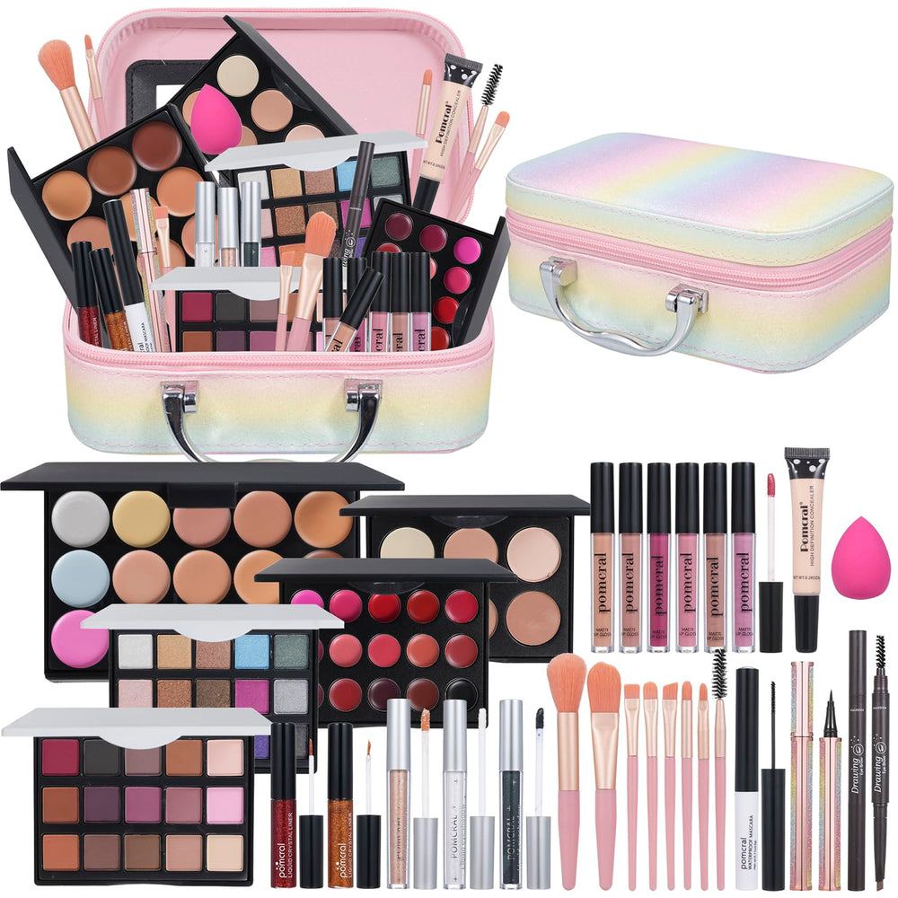Pomcral All In On Makeup Kit with two 15-color palettes for versatile day-to-night looks.