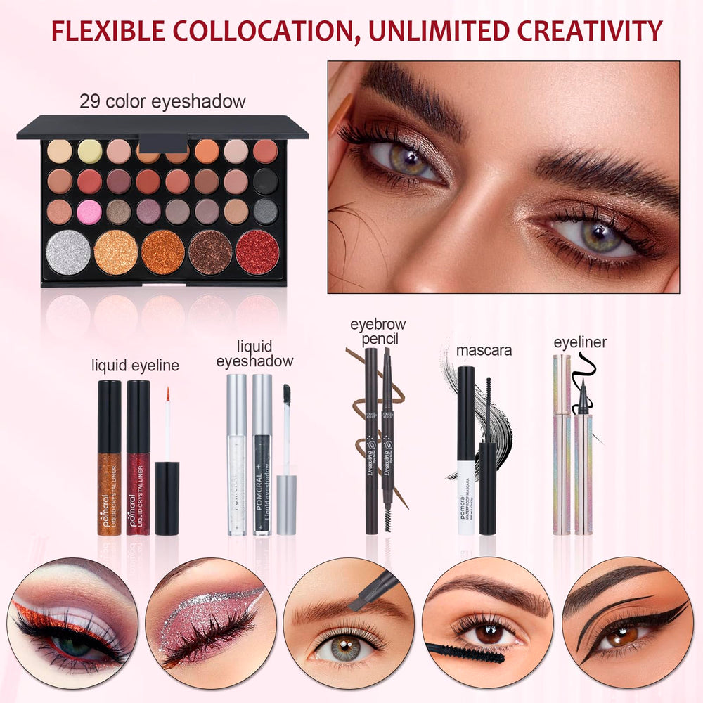 Pomcral liquid shimmer eyeshadow delivers luminous highlight and defined lids.