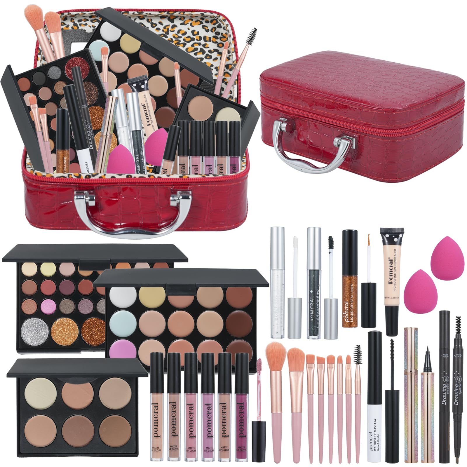 Pomcral makeup kit red front view for daily beauty routine.