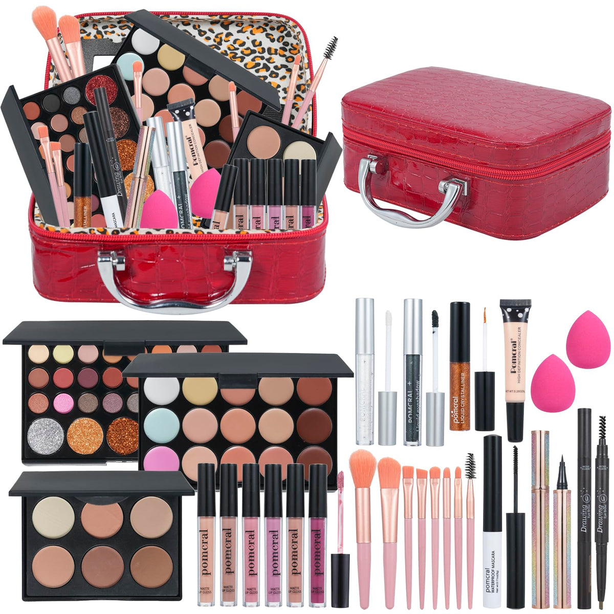 Pomcral makeup kit red front view for daily beauty routine.
