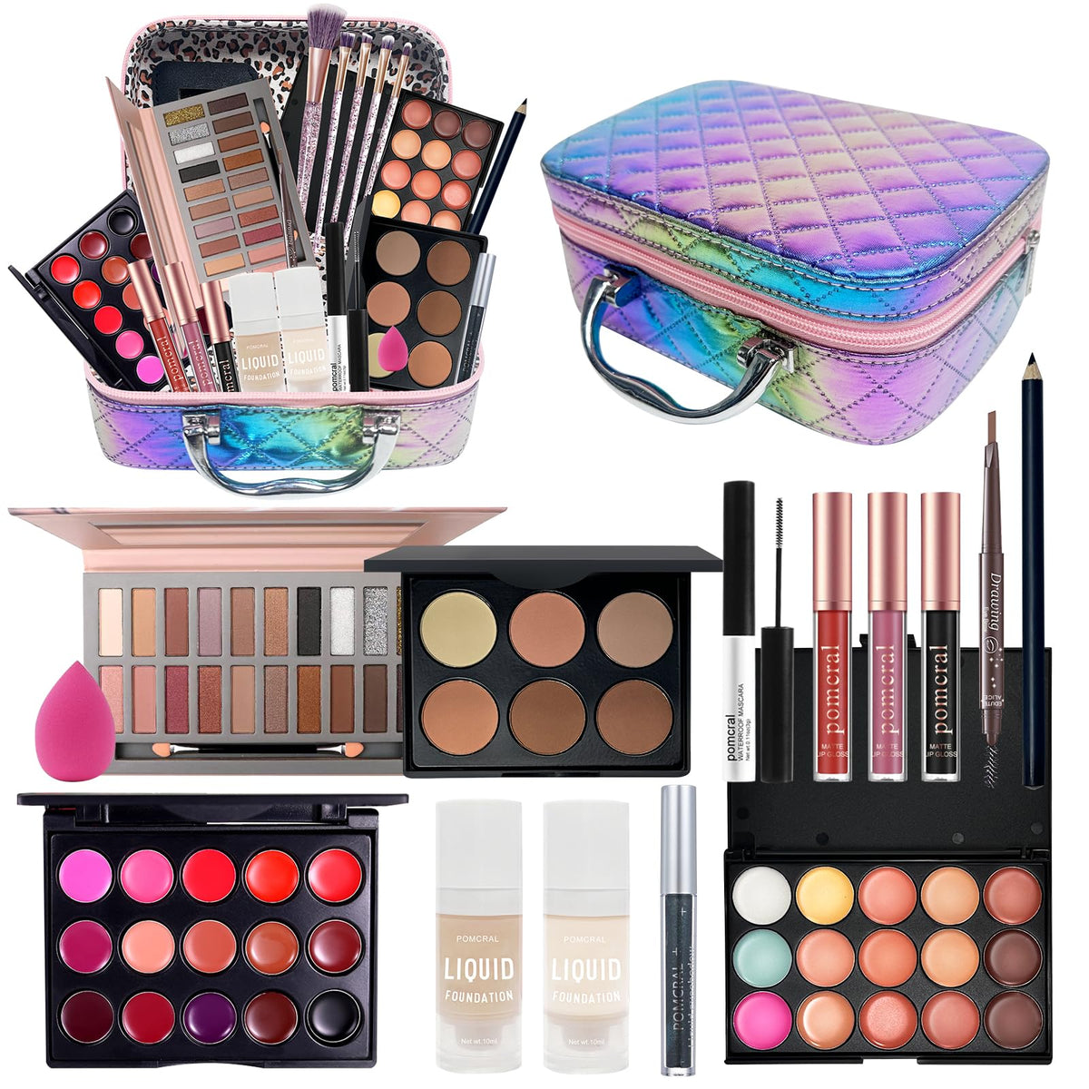 Pomcral Travel Makeup Kit compact case enabling organized on-the-go routines.