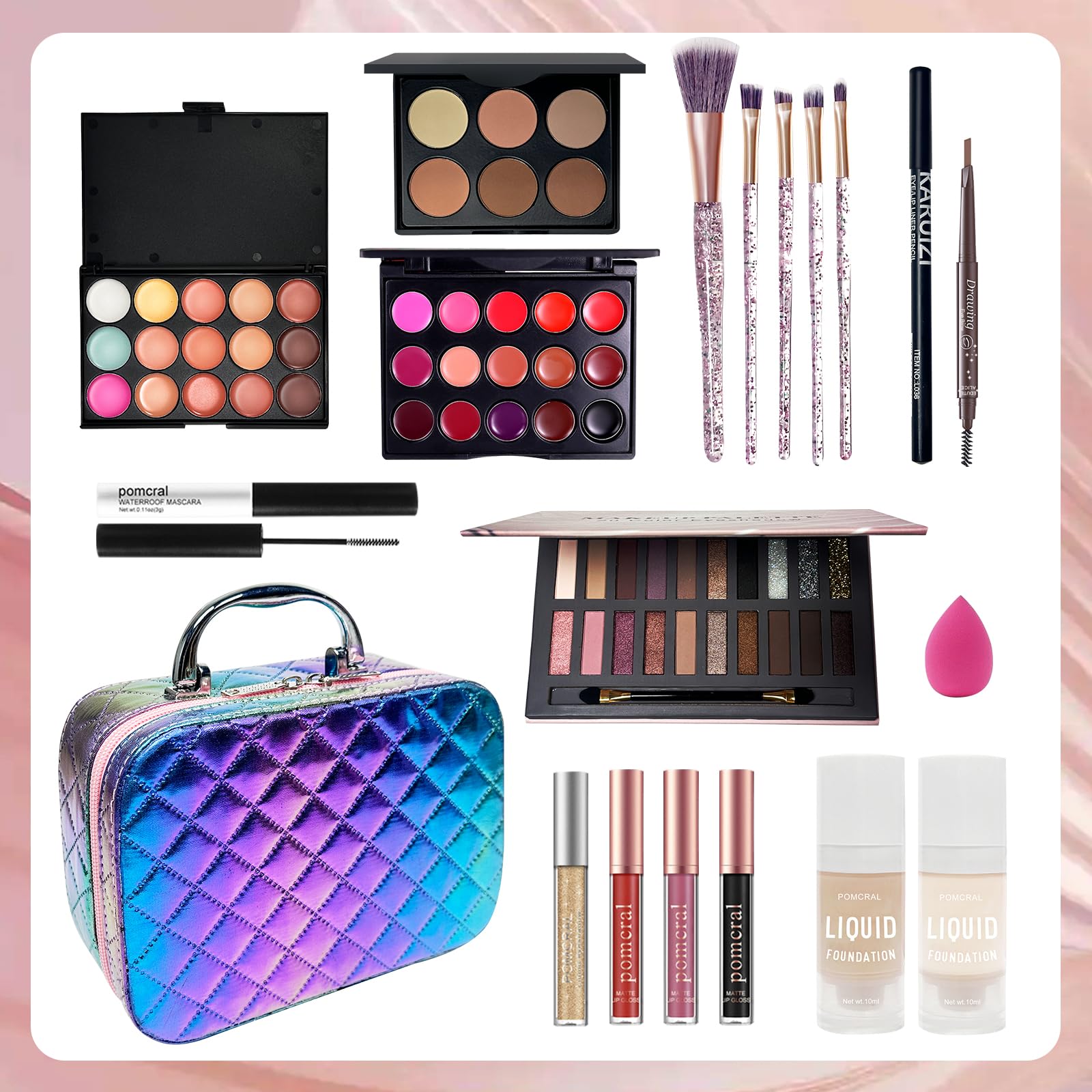 Pomcral Travel Makeup Kit eyeshadow palette offers versatile day-to-night color options.
