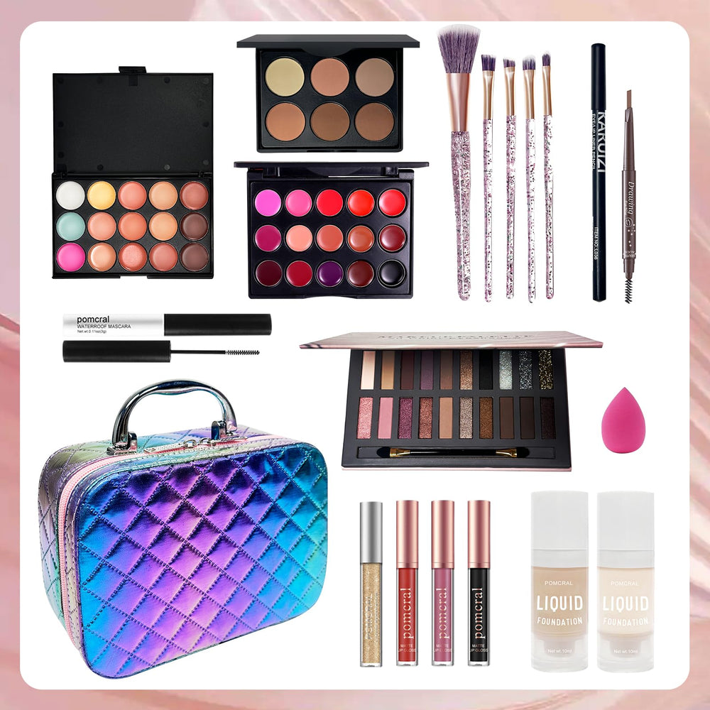 Pomcral Travel Makeup Kit eyeshadow palette offers versatile day-to-night color options.