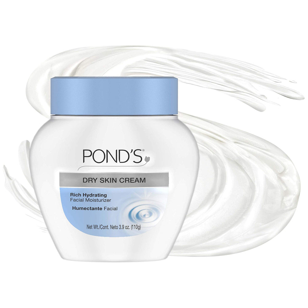 Pond's Dry Skin Cream night routine application delivers comforting overnight hydration.