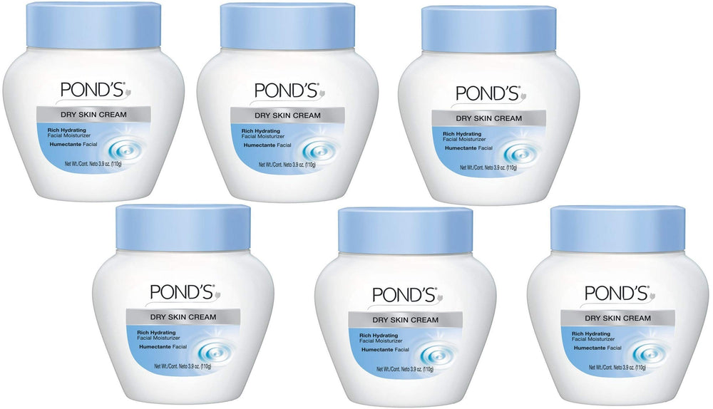 Pond's Dry Skin Cream tub open reveals rich texture for long-lasting hydration.