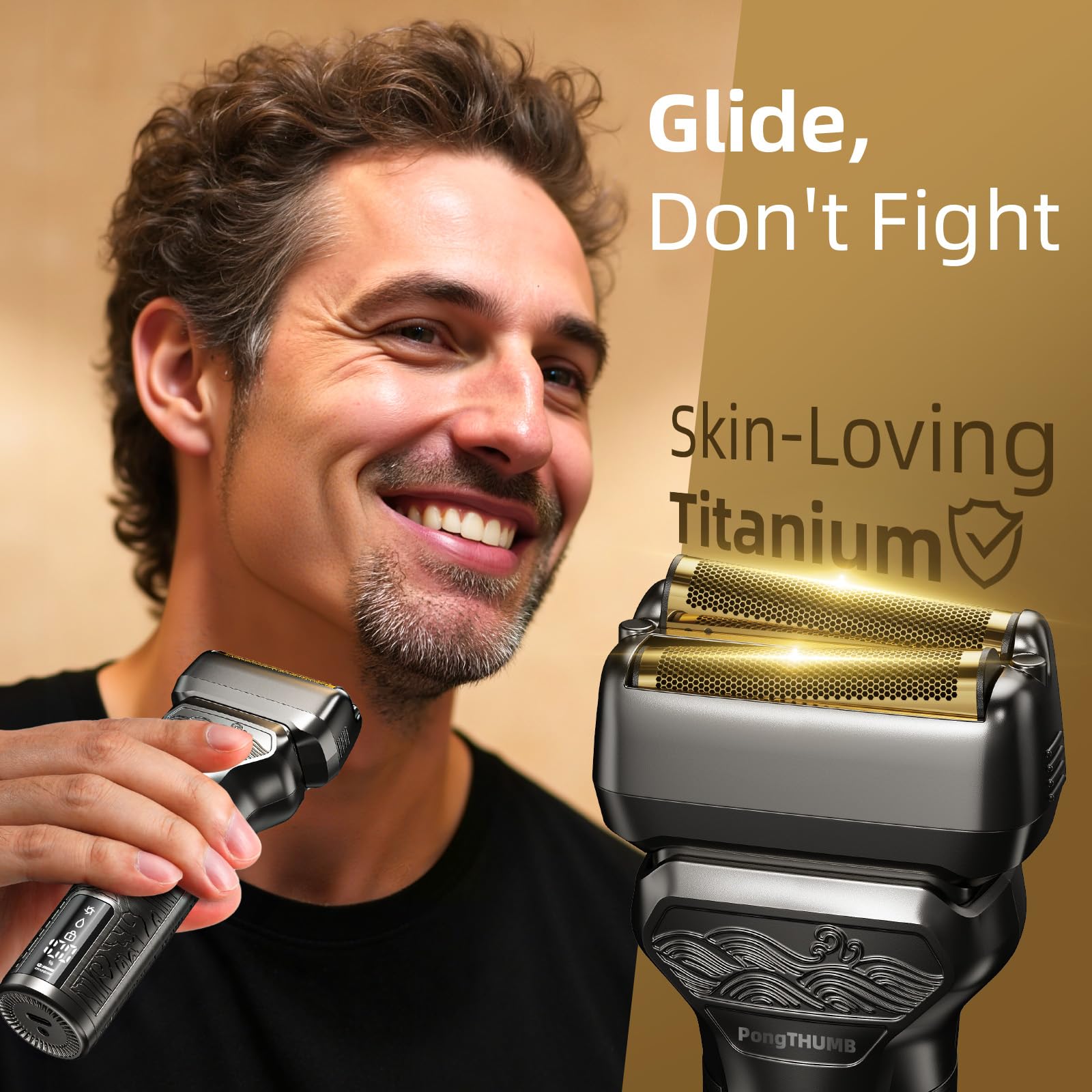 PongTHUMB push-up trimmer for precise sideburns and beard detailing.