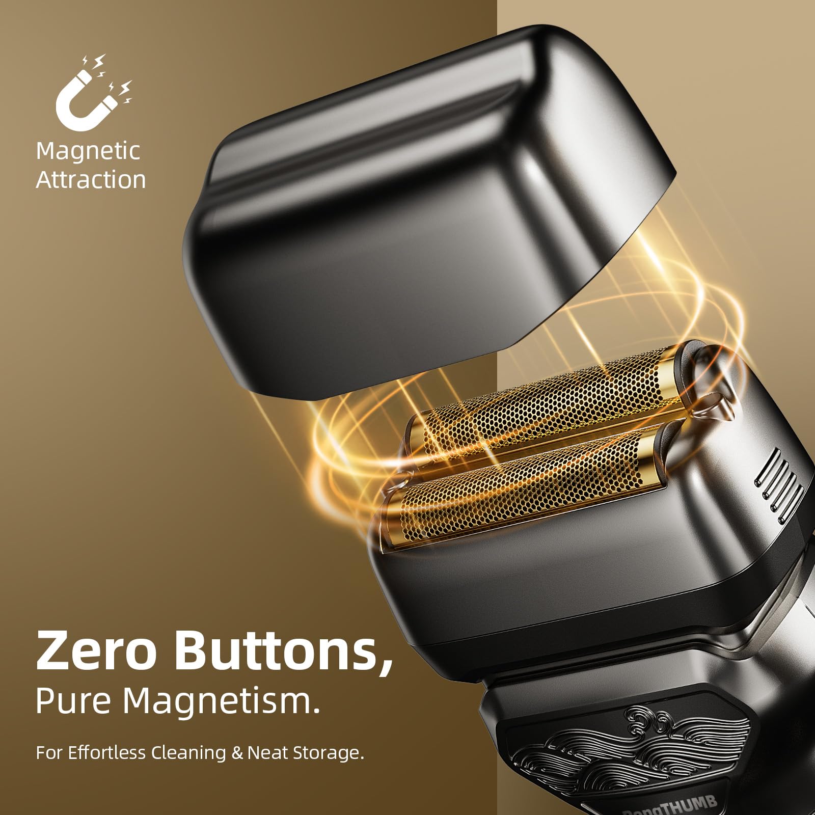 PongTHUMB waterproof shaver with cleaning brush included for easy maintenance.