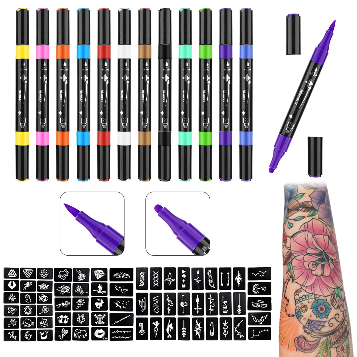 Ponhey tattoo markers color palette offers vibrant shades for expressive temporary body art at events.