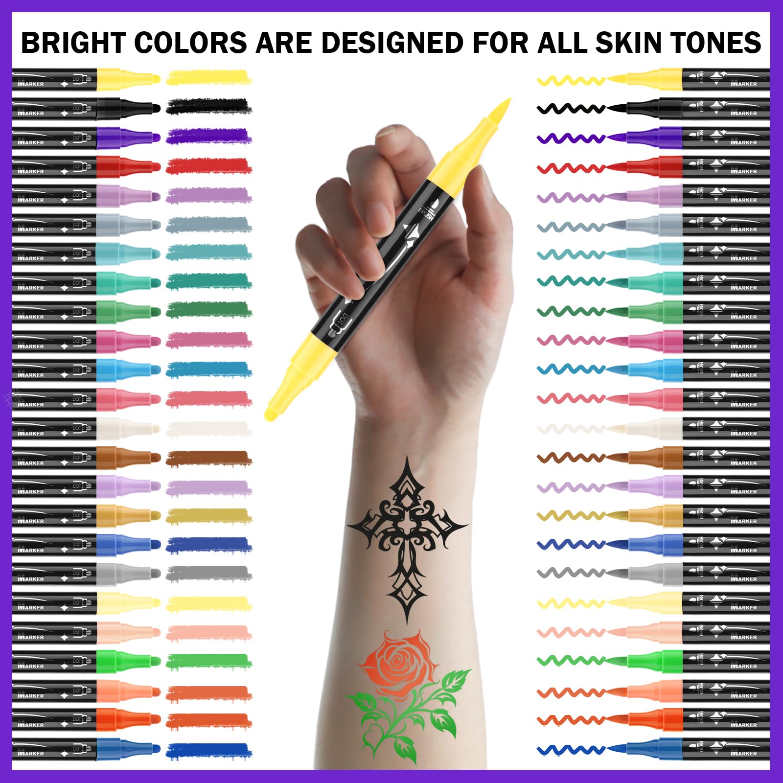 Ponhey tattoos on skin suitable for at-home face and body art sessions.
