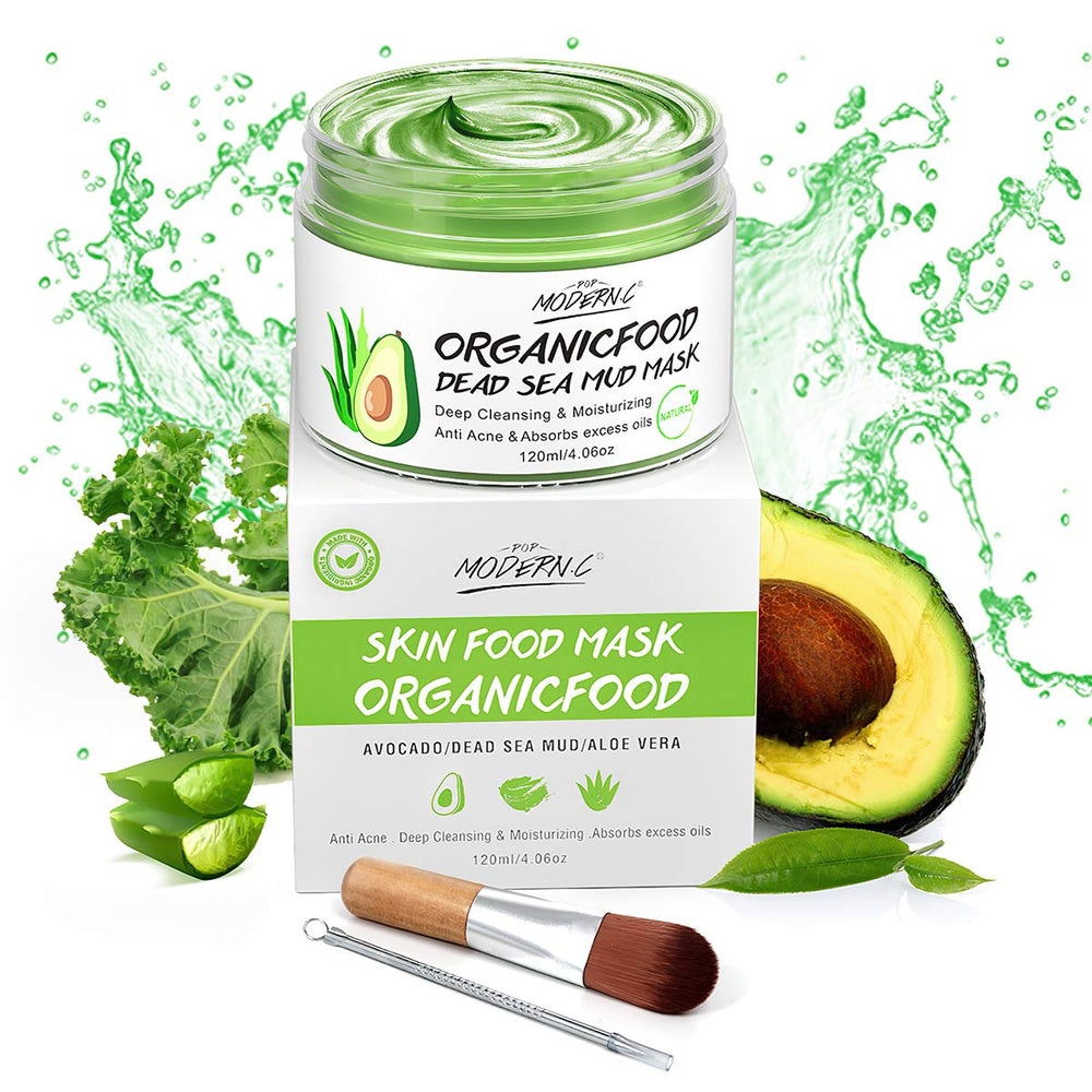 POP MODERN.C Clay Mask Avocado Dead Sea Mud Jar demonstrates nourishing hydration for all skin types.