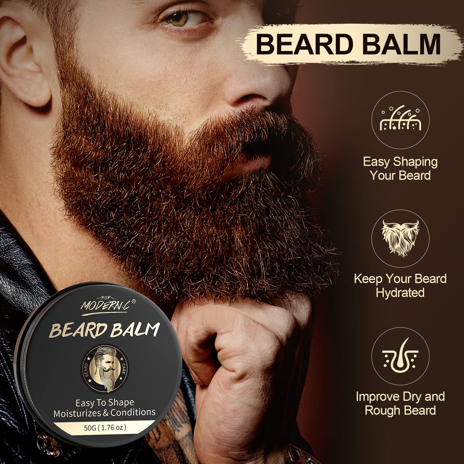 POP MODERN.C kit cuidado barba: peine-barba desenreda y distribuye el aceite de forma uniforme