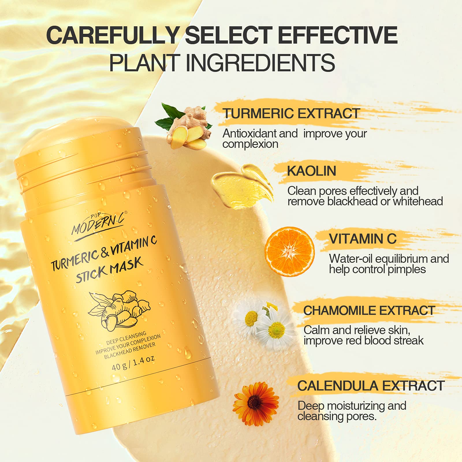 POP MODERN.C turmeric-stick-mask-clay-texture captures smooth mud formula for pore cleansing.