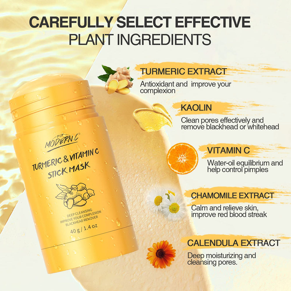 POP MODERN.C turmeric-stick-mask-clay-texture captures smooth mud formula for pore cleansing.