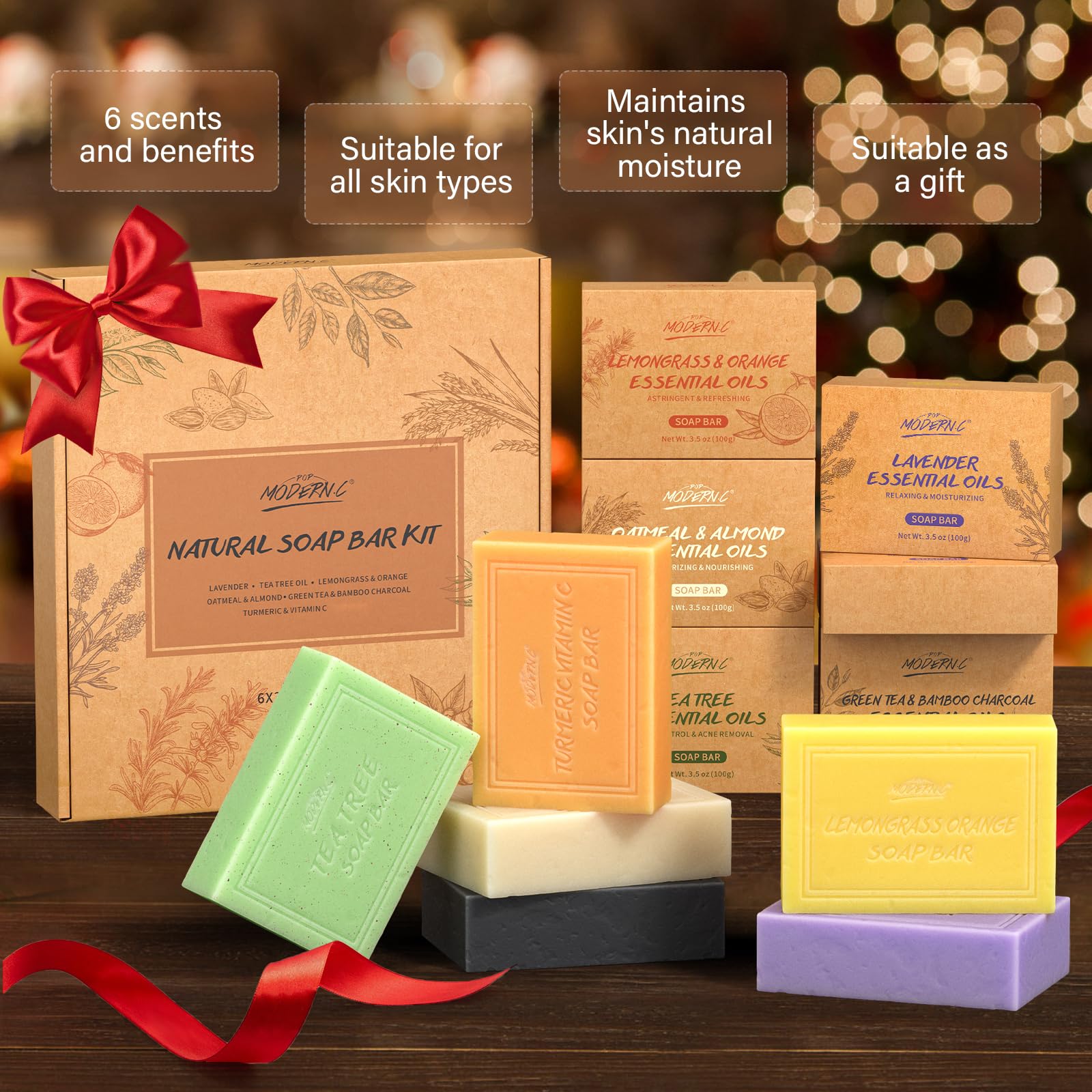 POP MODERN.C Oatmeal Almond soap bar nourishes skin with gentle exfoliation.