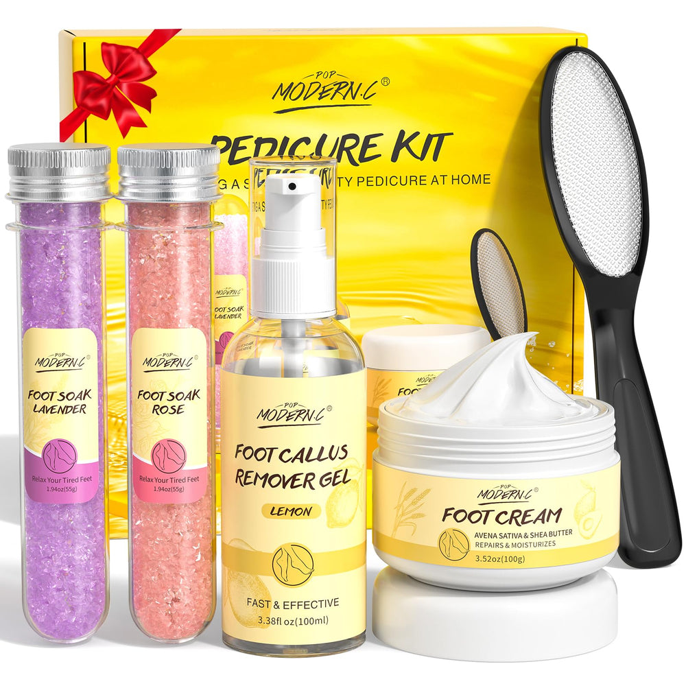 POP MODERN.C Pedicure Kit with rose-lavender foot soak salt for relaxing spa-like soaks.
