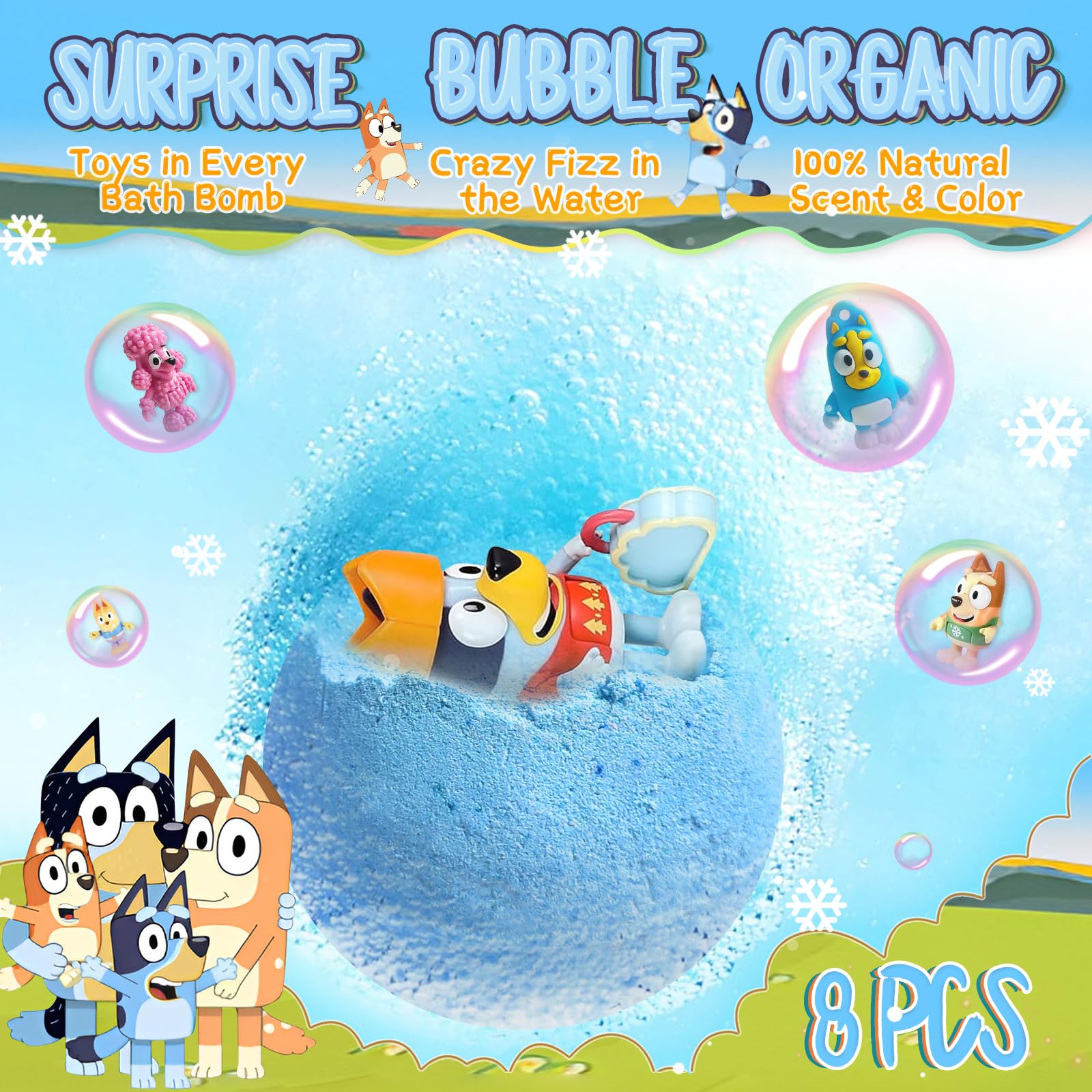 POPBATH Blue Heeler bath bombs showing hidden toy inside for surprise
