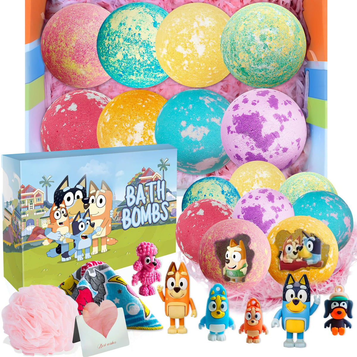 POPBATH Blue Heeler gift set packaging with vibrant bombs for playful bath time